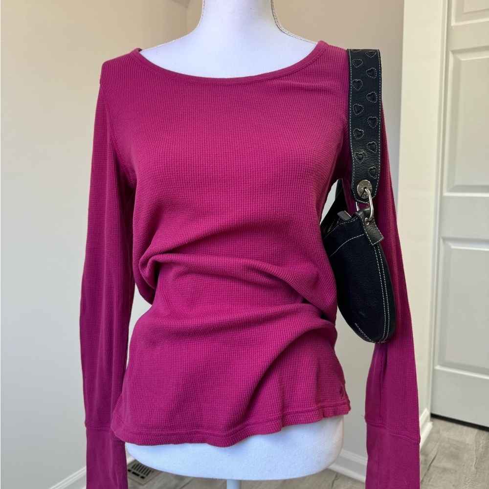 Vintage 2000 Magenta Aerie Henley Waffle Knit Top Large